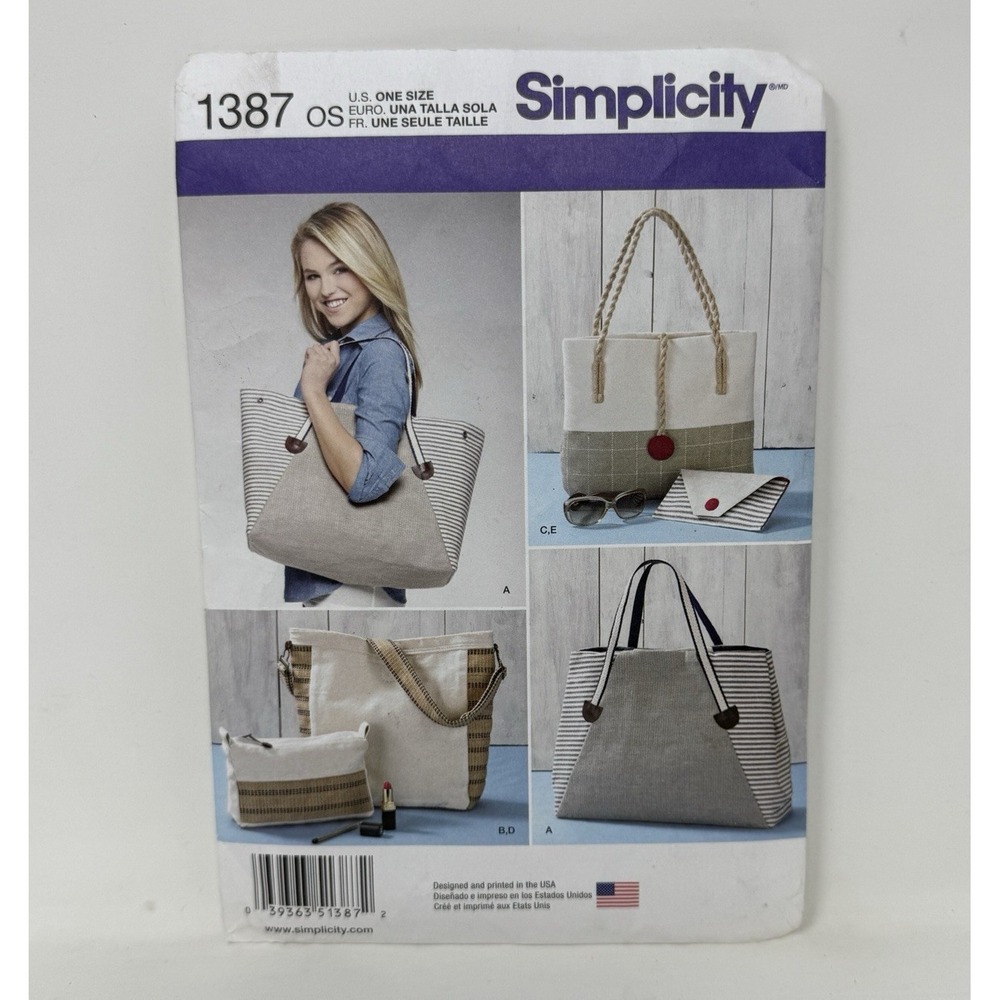 Simplicity Tote Handbag Pattern  1387 OS Various Styles Uncut FF